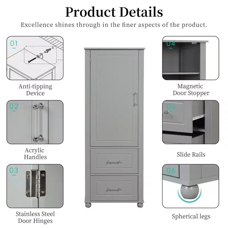 Modern Freestanding Bathroom Storage Cabinet with 2 Drawers and Adjustable Shelf