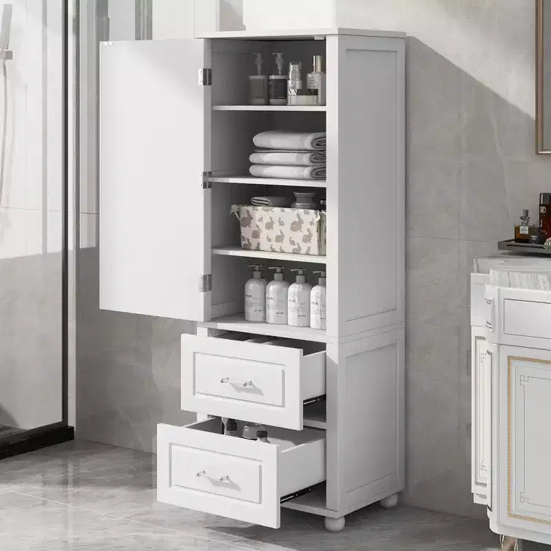 Modern Freestanding Bathroom Storage Cabinet with 2 Drawers and Adjustable Shelf