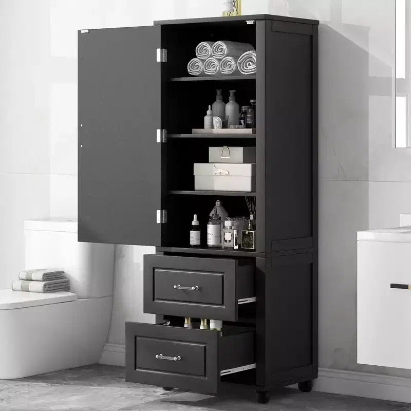Modern Freestanding Bathroom Storage Cabinet with 2 Drawers and Adjustable Shelf
