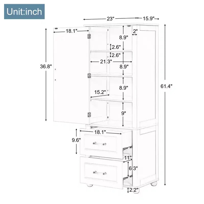 Modern Freestanding Bathroom Storage Cabinet with 2 Drawers and Adjustable Shelf