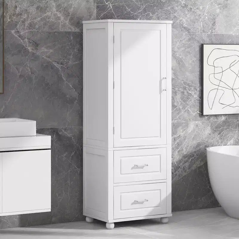 Modern Freestanding Bathroom Storage Cabinet with 2 Drawers and Adjustable Shelf