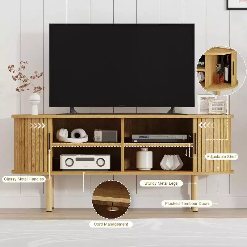 Meuble TV de 120 cm, Meuble TV Moderne avec Portes Coulissantes et Rangement, pour Salon et Chambre
