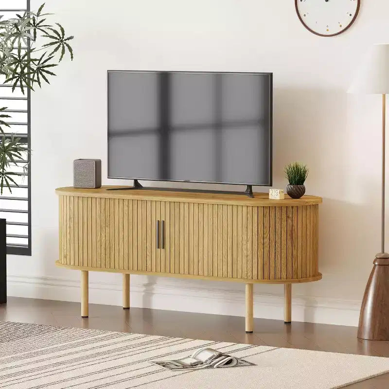 Meuble TV de 120 cm, Meuble TV Moderne avec Portes Coulissantes et Rangement, pour Salon et Chambre