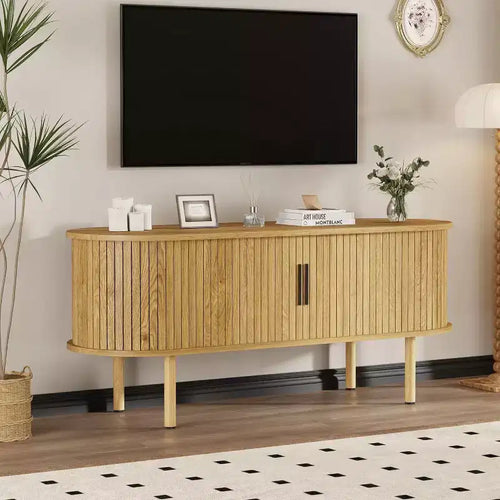 Acekool 47.2 Inch TV Stand, Modern Entertainment Center with Sliding Doors and Storage, for Living Room, Bedroom