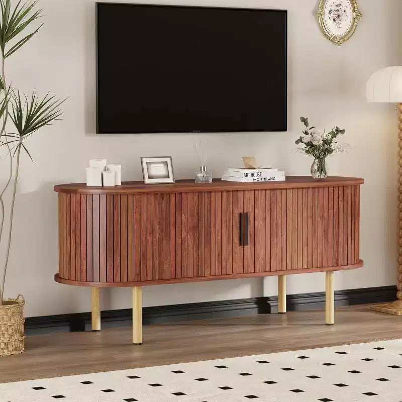 Meuble TV de 120 cm, Meuble TV Moderne avec Portes Coulissantes et Rangement, pour Salon et Chambre