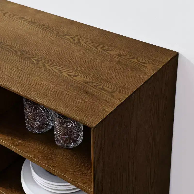 Buffet/meuble TV moderne du milieu du siècle de 119 cm, armoire de rangement avec porte coulissante à lattes et pieds en bois massif