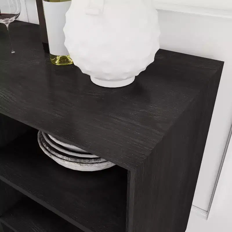 Buffet/meuble TV moderne du milieu du siècle de 119 cm, armoire de rangement avec porte coulissante à lattes et pieds en bois massif