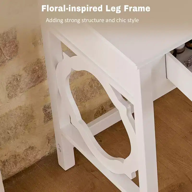 Coiffeuse avec miroir réversible, tabouret en similicuir et 5 tiroirs