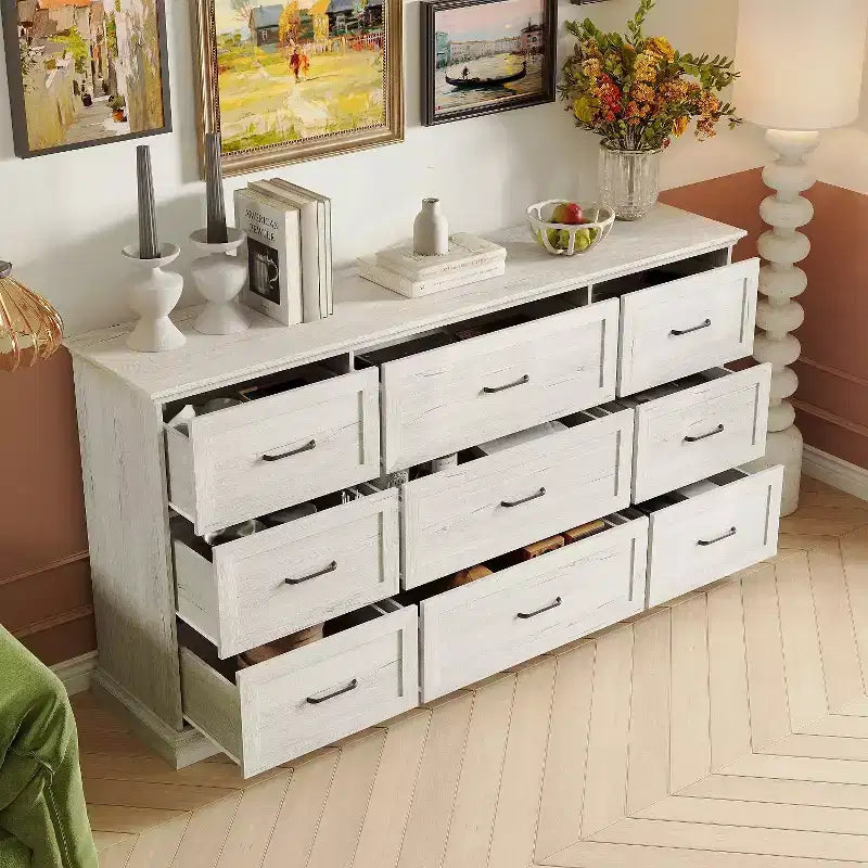 70.9" Wide Rustic 9-Drawer Dresser — Bedroom & Living Room Storage Chest