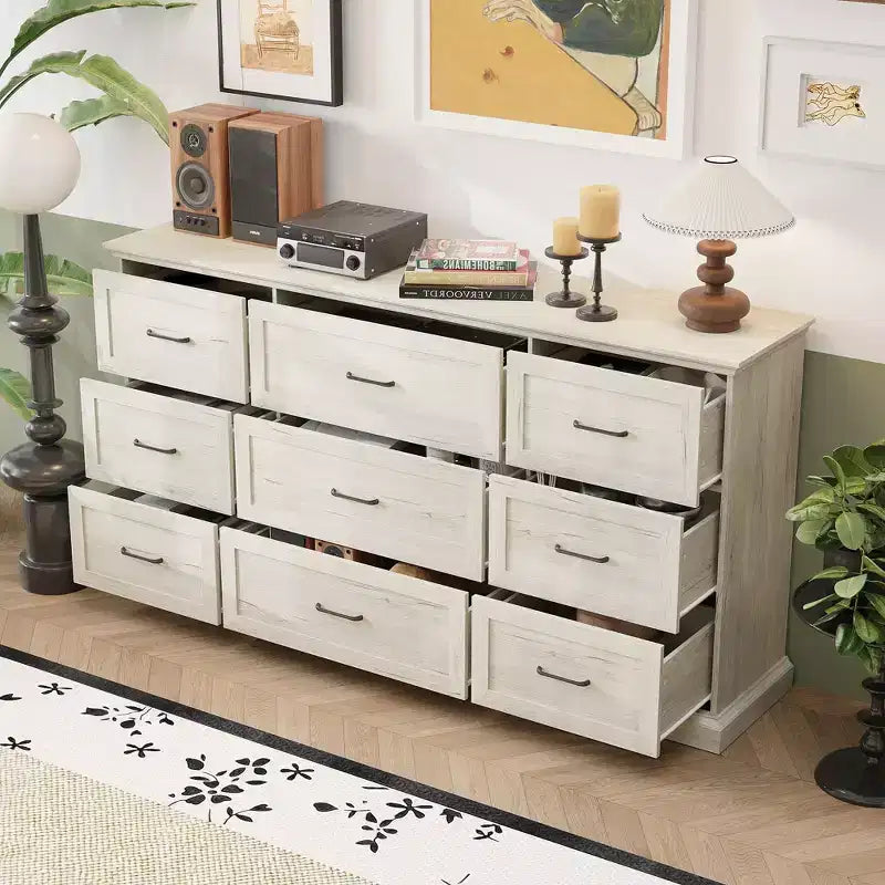 70.9" Wide Rustic 9-Drawer Dresser — Bedroom & Living Room Storage Chest