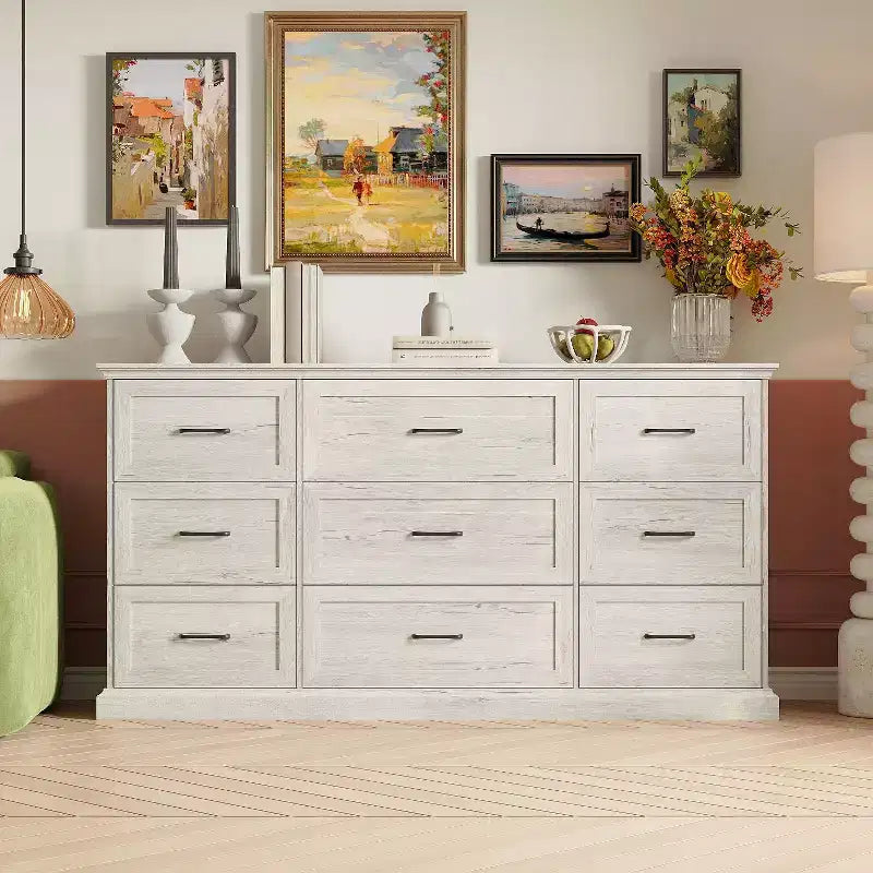 70.9" Wide Rustic 9-Drawer Dresser — Bedroom & Living Room Storage Chest