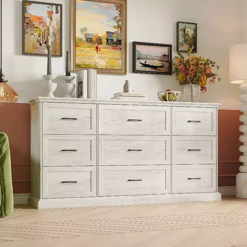 70.9" Wide Rustic 9-Drawer Dresser — Bedroom & Living Room Storage Chest