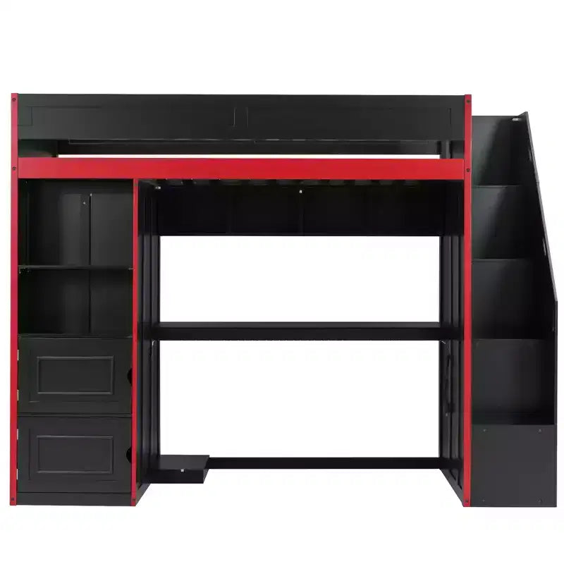 Lit mezzanine gamer avec bureau, rangements et lumières LED