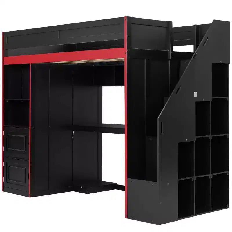Lit mezzanine gamer avec bureau, rangements et lumières LED