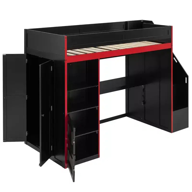 Lit mezzanine gamer avec bureau, rangements et lumières LED