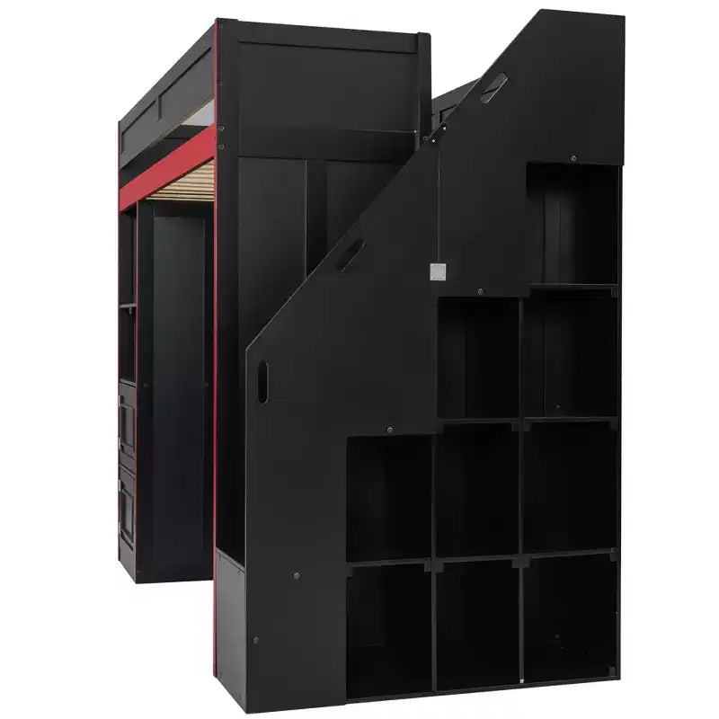 Lit mezzanine gamer avec bureau, rangements et lumières LED