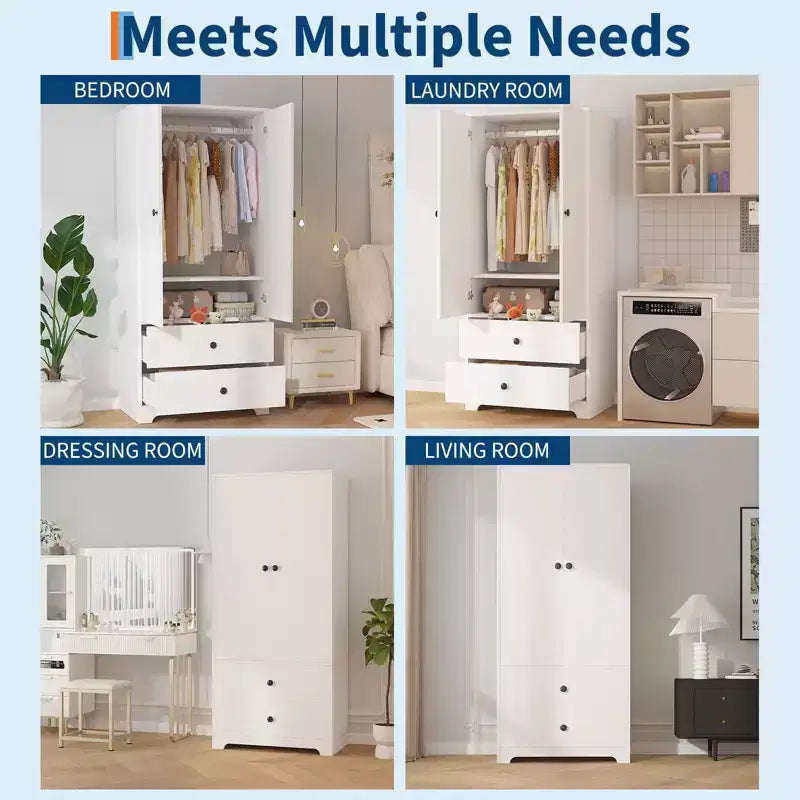 Armoire de rangement à 2 portes, buffet en MDF à panneaux plats pour chambre, salle à manger et maison