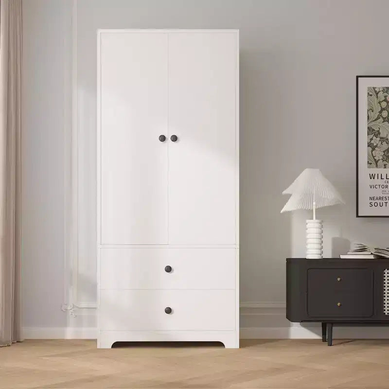 Armoire de rangement à 2 portes, buffet en MDF à panneaux plats pour chambre, salle à manger et maison