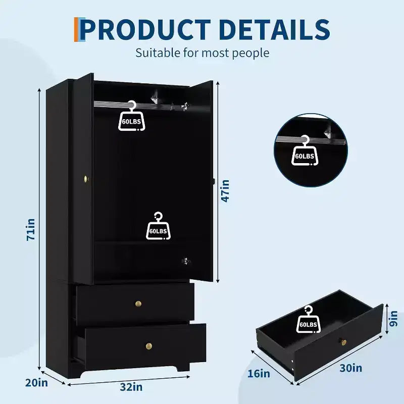 Armoire de rangement à 2 portes, buffet en MDF à panneaux plats pour chambre, salle à manger et maison