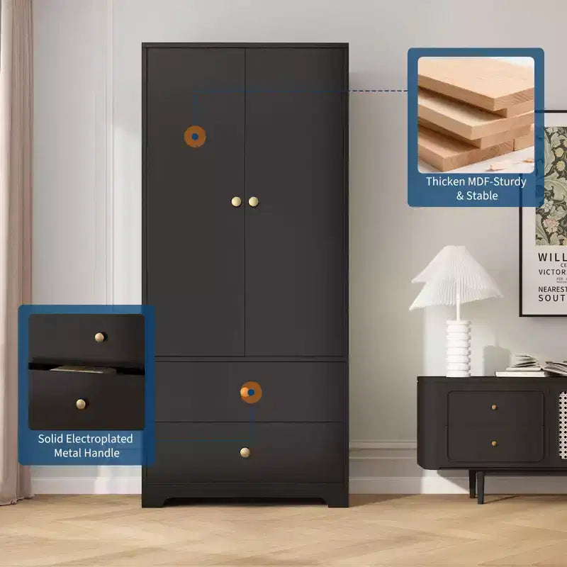 Armoire de rangement à 2 portes, buffet en MDF à panneaux plats pour chambre, salle à manger et maison