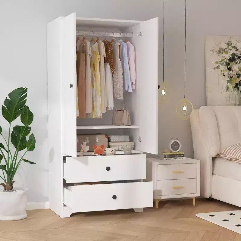 Armoire de rangement à 2 portes, buffet en MDF à panneaux plats pour chambre, salle à manger et maison