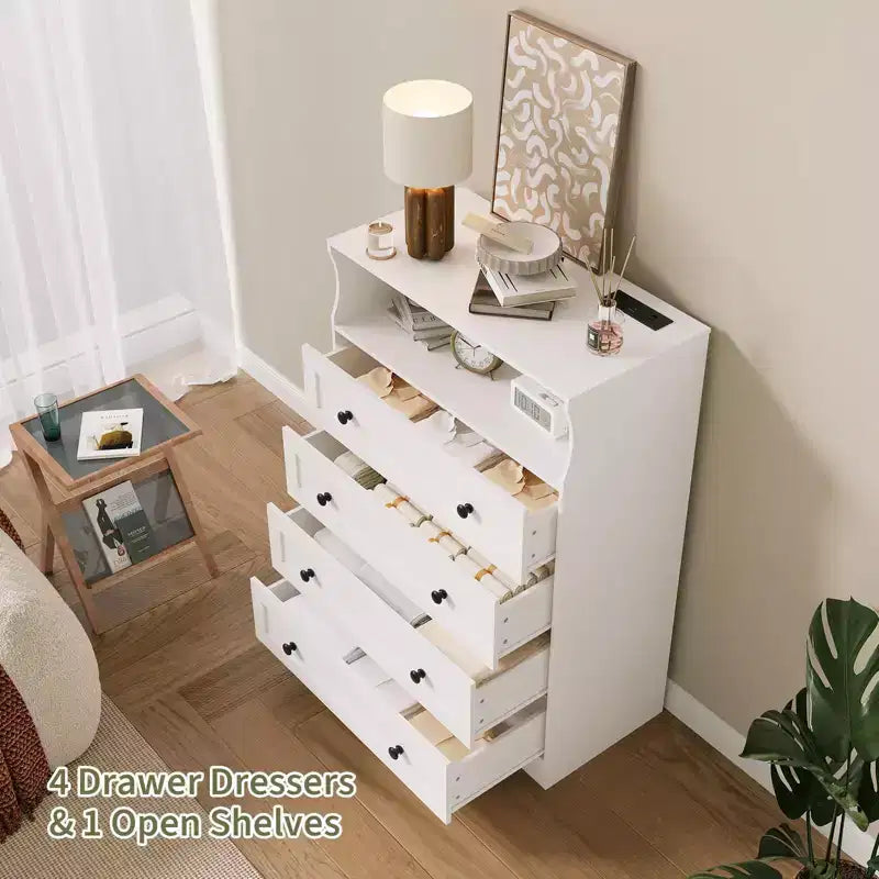 31.5" 4-Drawer Dresser with Charging Station & LED Lights — Narrow Storage Organizer