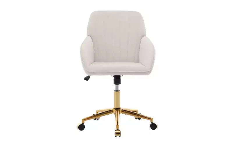 Chaise de bureau ergonomique de luxe, Fauteuil de bureau en velours avec piètement en métal plaqué or, Chaise de vanité pivotante réglable