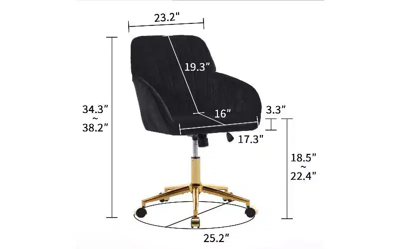 Chaise de bureau ergonomique de luxe, Fauteuil de bureau en velours avec piètement en métal plaqué or, Chaise de vanité pivotante réglable