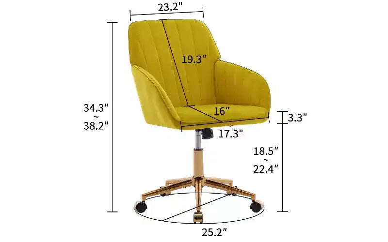 Chaise de bureau ergonomique de luxe, Fauteuil de bureau en velours avec piètement en métal plaqué or, Chaise de vanité pivotante réglable