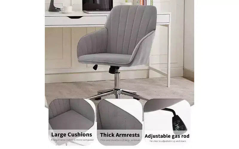 Chaise de bureau ergonomique de luxe, Fauteuil de bureau en velours avec piètement en métal plaqué or, Chaise de vanité pivotante réglable