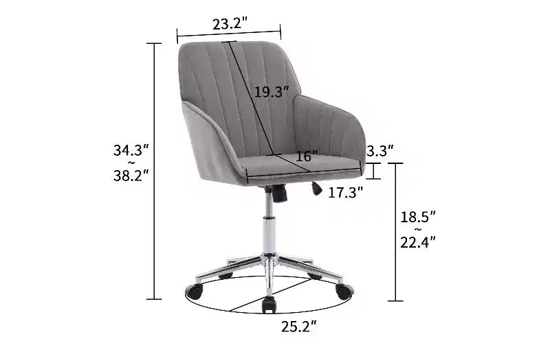 Chaise de bureau ergonomique de luxe, Fauteuil de bureau en velours avec piètement en métal plaqué or, Chaise de vanité pivotante réglable