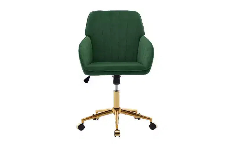 Chaise de bureau ergonomique de luxe, Fauteuil de bureau en velours avec piètement en métal plaqué or, Chaise de vanité pivotante réglable