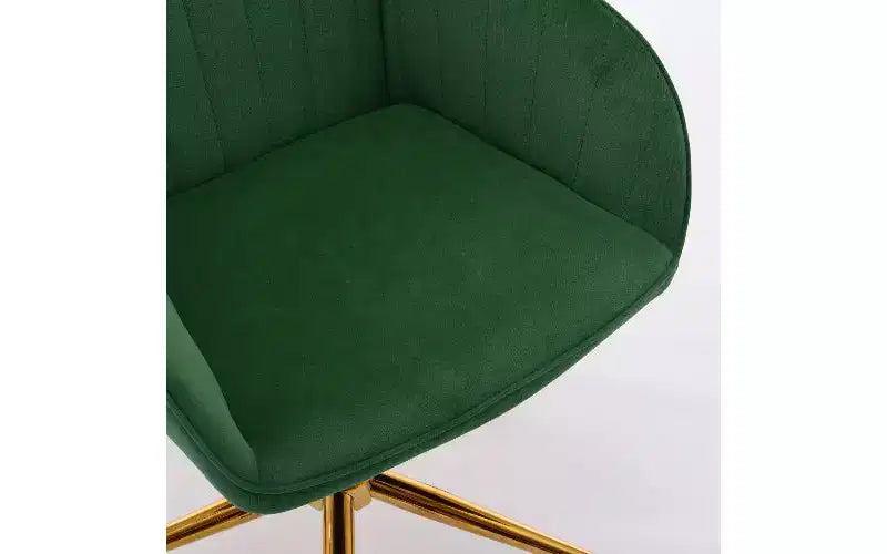 Chaise de bureau ergonomique de luxe, Fauteuil de bureau en velours avec piètement en métal plaqué or, Chaise de vanité pivotante réglable