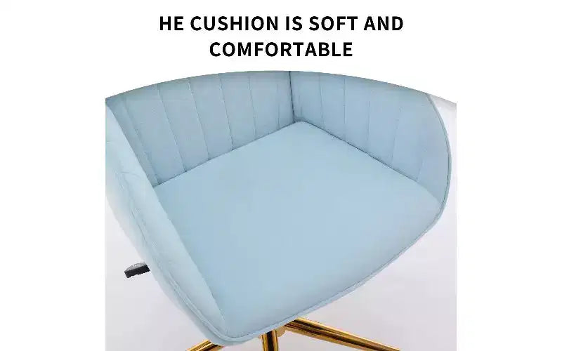 Chaise de bureau ergonomique de luxe, Fauteuil de bureau en velours avec piètement en métal plaqué or, Chaise de vanité pivotante réglable