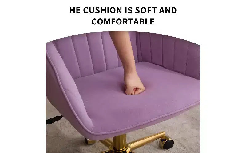Chaise de bureau ergonomique de luxe, Fauteuil de bureau en velours avec piètement en métal plaqué or, Chaise de vanité pivotante réglable
