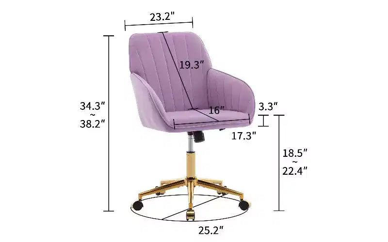Chaise de bureau ergonomique de luxe, Fauteuil de bureau en velours avec piètement en métal plaqué or, Chaise de vanité pivotante réglable