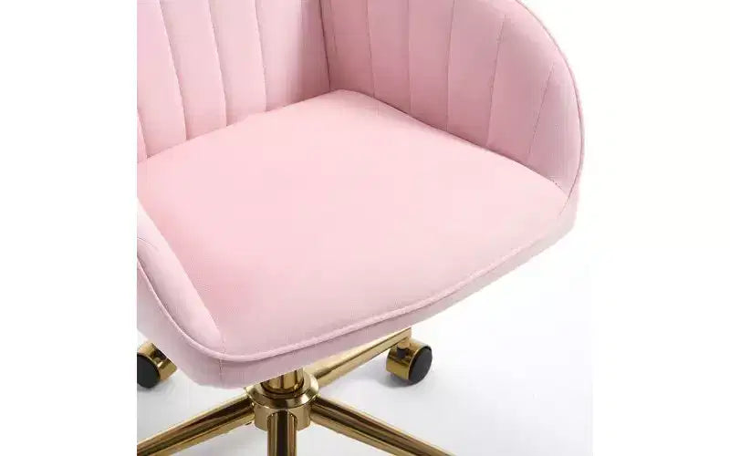 Chaise de bureau ergonomique de luxe, Fauteuil de bureau en velours avec piètement en métal plaqué or, Chaise de vanité pivotante réglable