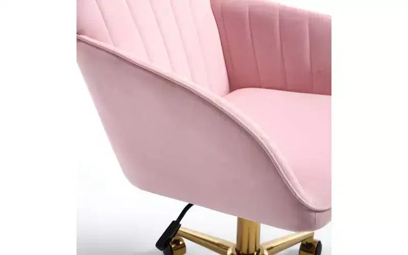 Chaise de bureau ergonomique de luxe, Fauteuil de bureau en velours avec piètement en métal plaqué or, Chaise de vanité pivotante réglable