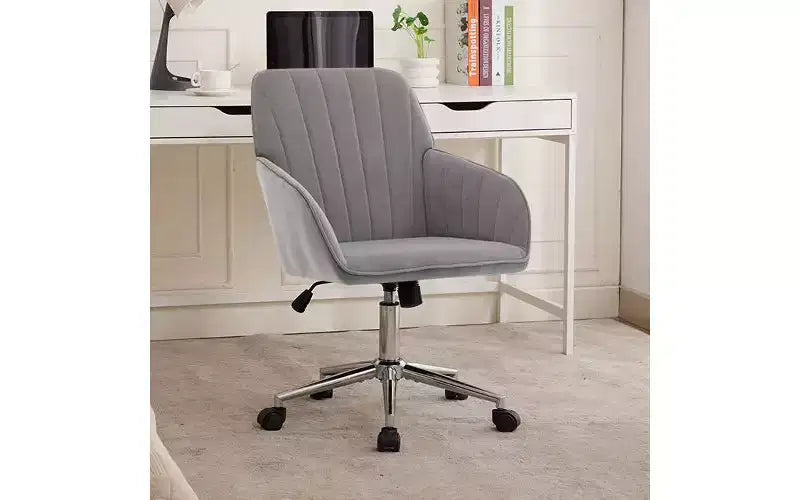 Chaise de bureau ergonomique de luxe, Fauteuil de bureau en velours avec piètement en métal plaqué or, Chaise de vanité pivotante réglable