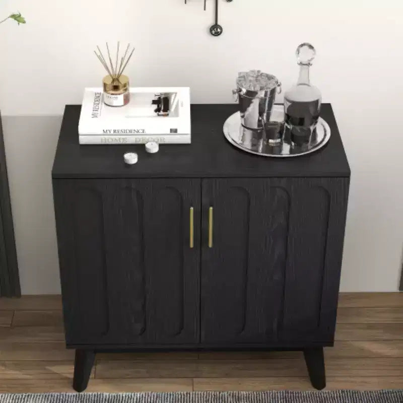 Armoire d'appoint cannelée Mid-Century Modern de 32 pouces avec 2 petites portes, pieds en bois massif et poignées dorées