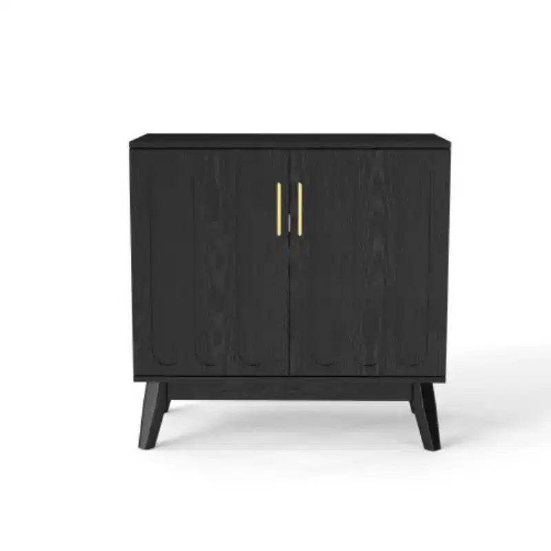 Armoire d'appoint cannelée Mid-Century Modern de 32 pouces avec 2 petites portes, pieds en bois massif et poignées dorées