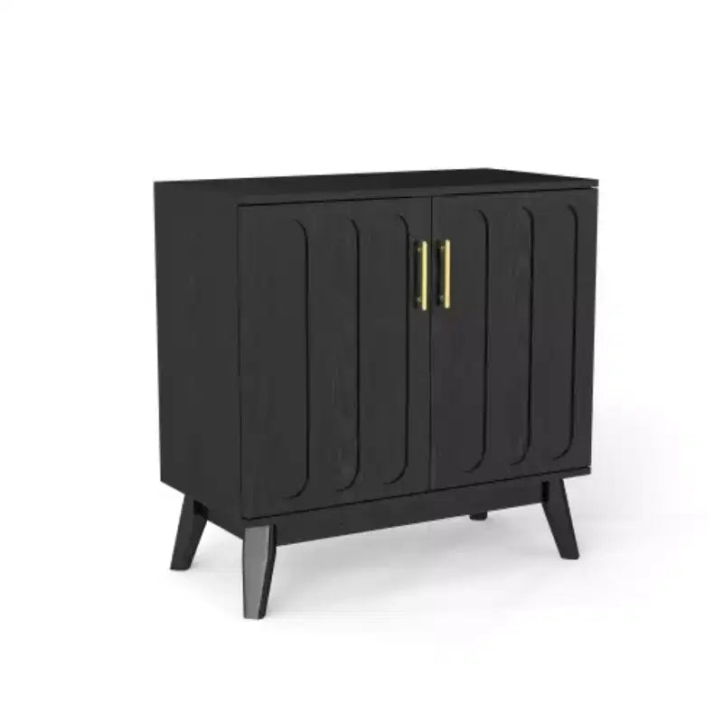 Armoire d'appoint cannelée Mid-Century Modern de 32 pouces avec 2 petites portes, pieds en bois massif et poignées dorées