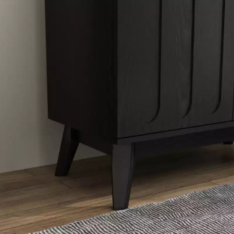 Armoire d'appoint cannelée Mid-Century Modern de 32 pouces avec 2 petites portes, pieds en bois massif et poignées dorées