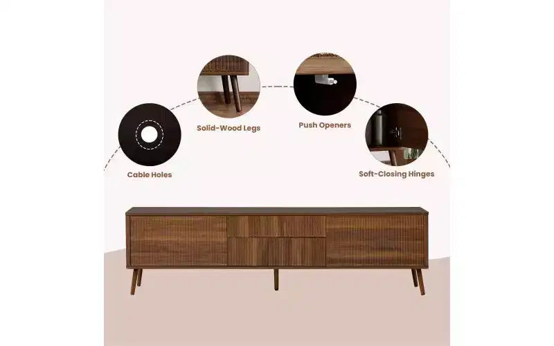 Meuble TV encastré moderne de 70 pouces avec tiroirs de rangement, adapté aux téléviseurs de moins de 80 pouces, idéal pour les salons