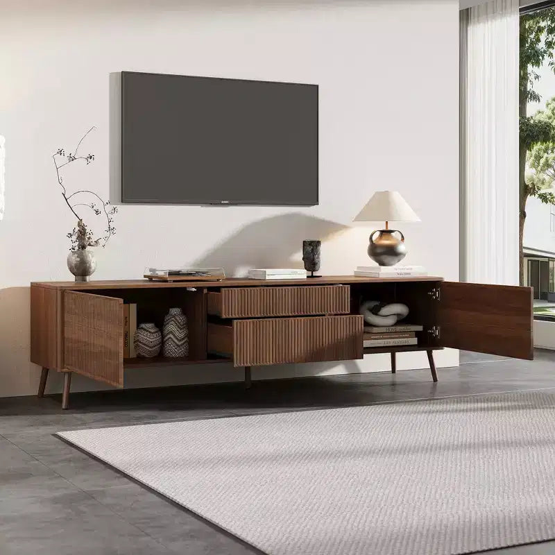 Meuble TV encastré moderne de 70 pouces avec tiroirs de rangement, adapté aux téléviseurs de moins de 80 pouces, idéal pour les salons