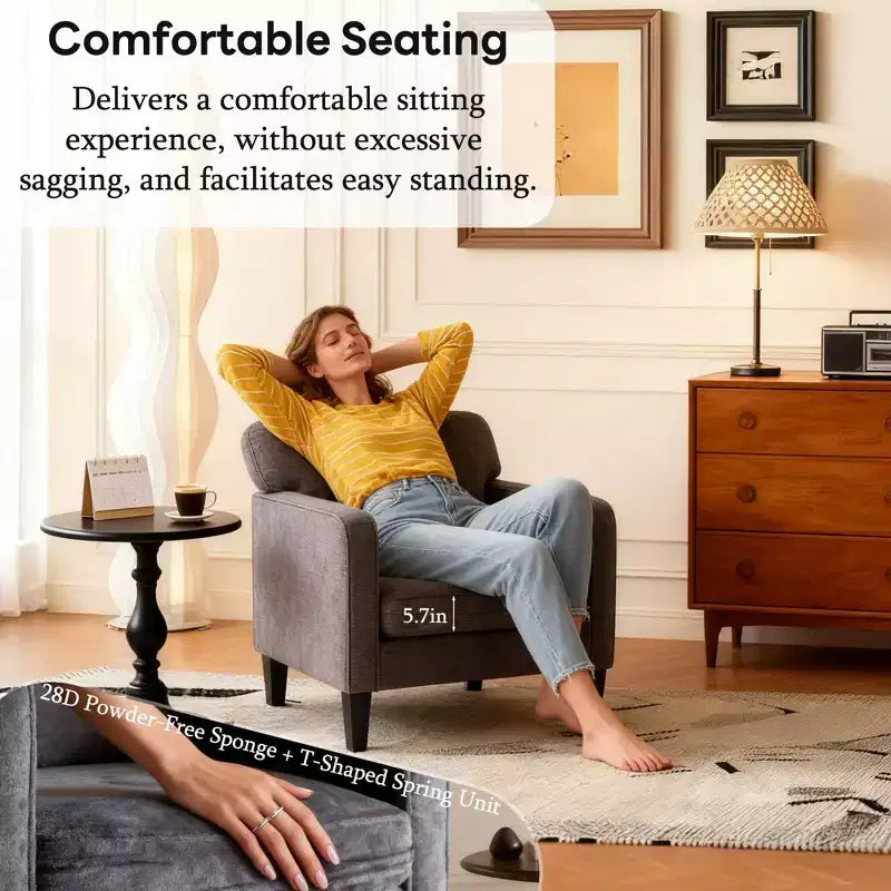 Fauteuil de lecture moderne avec accoudoir et dossier, chaise confortable avec cadre en bois pour salon, salle d'attente, salle de réception