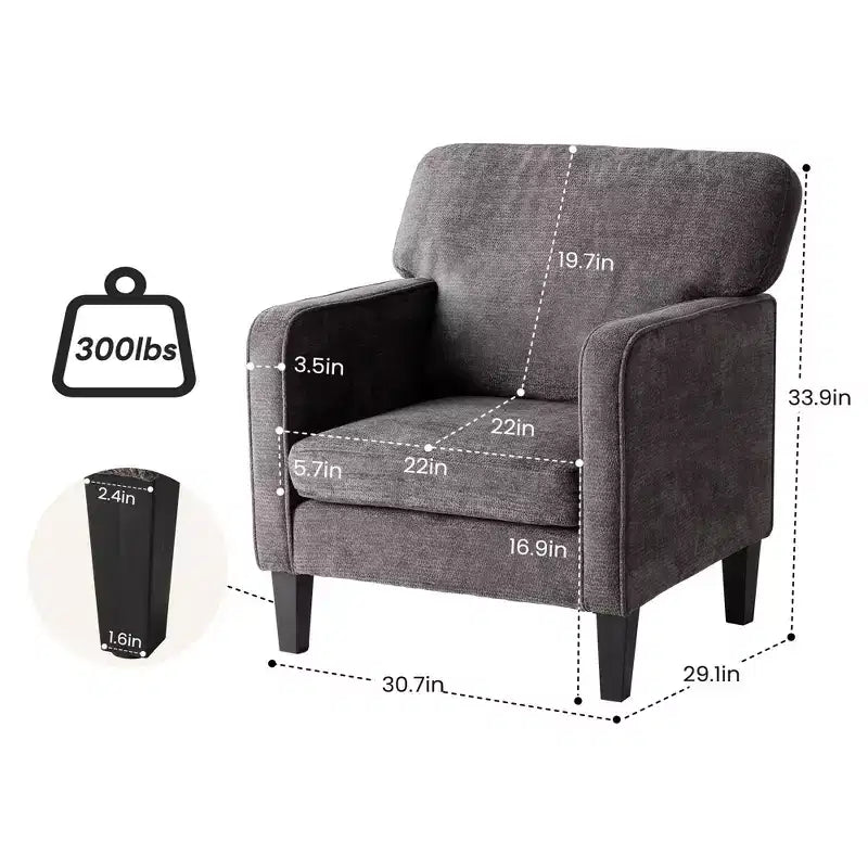 Fauteuil de lecture moderne avec accoudoir et dossier, chaise confortable avec cadre en bois pour salon, salle d'attente, salle de réception