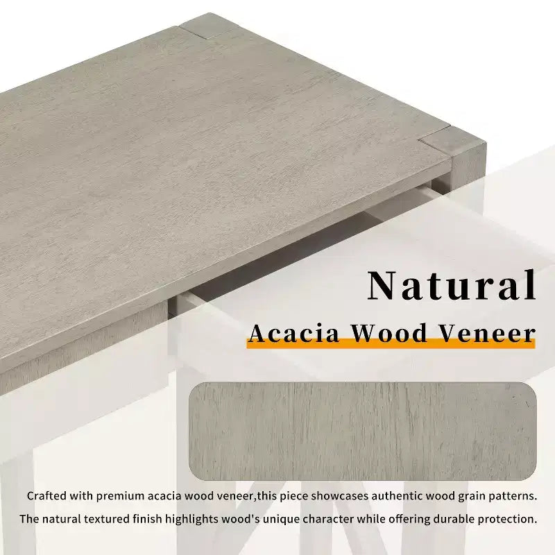 Console de 60 pouces en bois d'acacia avec 4 tiroirs, table d'entrée de style rustique avec pieds en X, table de canapé étroite pour salon, cuisine, couloir