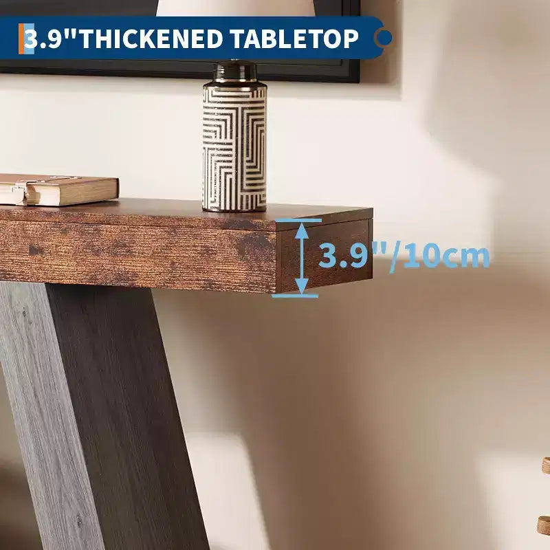 Console avec étagère ouverte, table de canapé en bois à 2 niveaux pour entrée, couloir et salon - Meuble d'entrée au design trapézoïdal