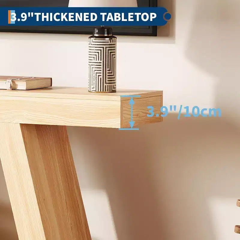 Console avec étagère ouverte, table de canapé en bois à 2 niveaux pour entrée, couloir et salon - Meuble d'entrée au design trapézoïdal